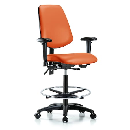 Blue Ridge Ergonomics High Bench Chair Adjustable Arms, 26" to 35" Height, Vinyl, Orange Kist BR-VHBCH-MB-RG-T0-A1-CF-RC-8613