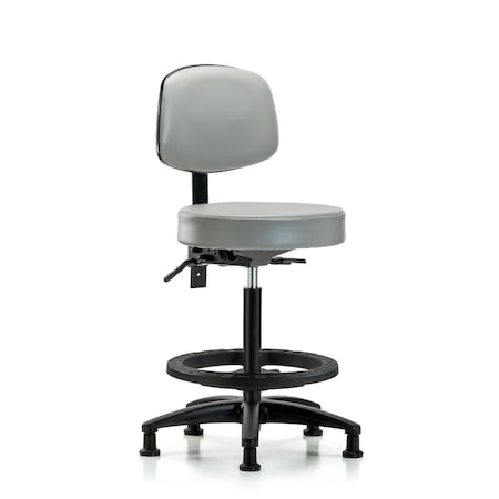 Blue Ridge Ergonomics Vin Stool with Back-High Bench Ht with Seat Tilt, Black FR, andStat Glides in Dove Trailblazer Vin BR-VHBST-RG-T1-BF-RG-8567