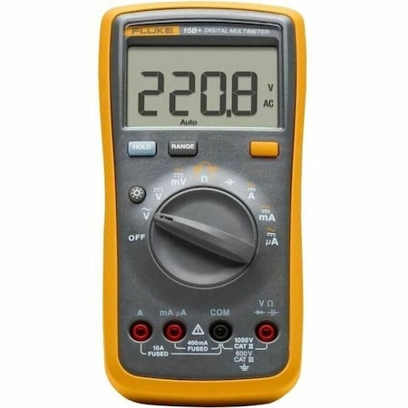 Fluke Digital Multimeter, 1,000 V Max DC, 4 V Max AC, Average, 4,000 Instrument Counts, LCD FLUKE-15B+ ESP