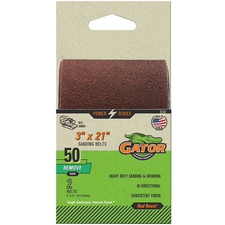 Gator Sanding Belt, 3 in W, 21 in L, 50 Grit, Coarse, Aluminum Oxide Abrasive 3147
