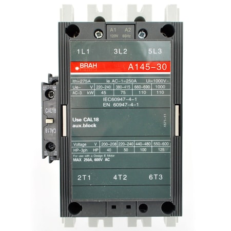 Brah Electric , Replacement 130A 600V 3P with 120VAC Closing Coil for A-Line Contactor A145-30-11 BA145-30-11