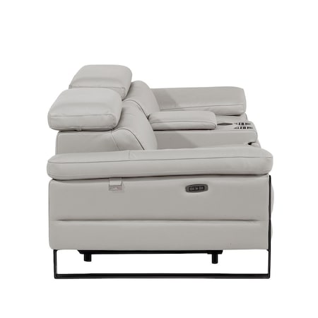 Homeroots 90in Light Gray and Black Italian Leather Power Reclining Loveseat With Storage 720566