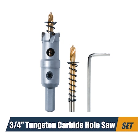 Powertec 3/4in Tungsten Carbide Hole Saw for Soft & Hard Metal with Titanium-Plated Pilot Drill Bit 14903