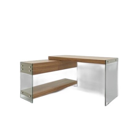 Homeroots 55" Walnut and Glass L Shape Writing Office Desk 482425