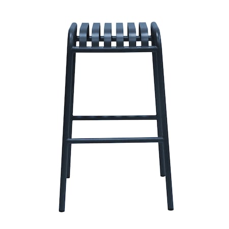 Homeroots Set of Two 30" Dark Blue Steel Backless Bar Height Bar Chairs, 2PK 654243