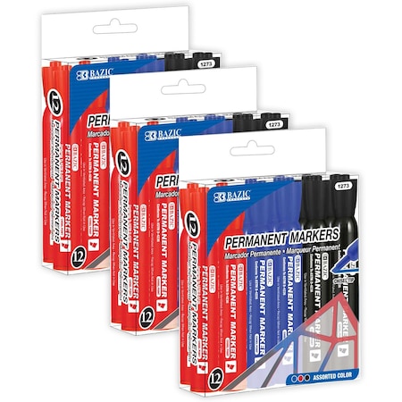 Bazic Products Permanent Markers, Desk Style, Chisel Tip, 36PK 1273