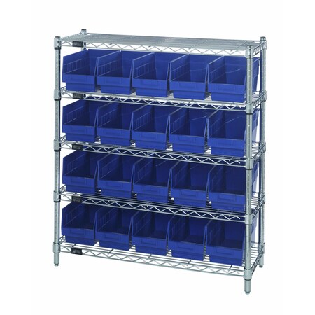 Quantum Storage Systems WIRE SHELVING UNIT WITH BINS BLUE WR5-39-1236-202BL