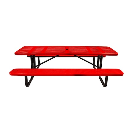 Leisure Craft 8' Standard Picnic Table, Perforated Metal, Portable, Red T8XPP-PERF-RED