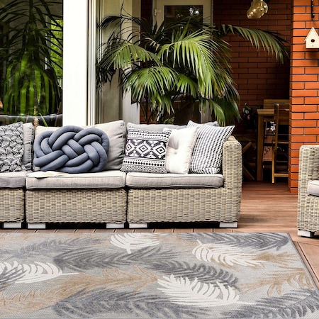 World Rug Gallery Vicenza Tropical Floral Indoor/Outdoor Area Rug 12 ft x 15 ft Beige 8011BEIGE12X15