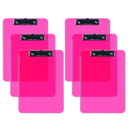 Davis Group Plastic Clipboard, Flat Clip, Transparent Pink, 6PK 4833-43-06