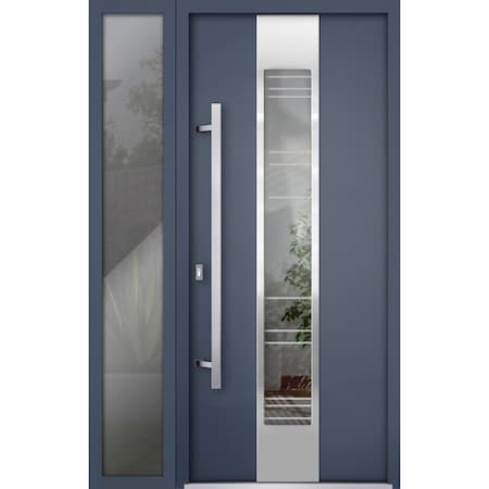 Vdomdoors Steel Door Deux 5755 Gray Graphite Sidelight Exterior Window Stainless Inserts Single Modern Painte DEUX5755EXD-GRE-W36+14 x H80-Right-hand Inswing