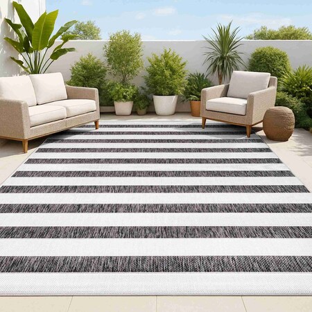 Jonathan Y Aveiro Wide Stripe Black/Cream 5 ft. x 8 ft. Indoor/Outdoor Area Rug SMB112B-5