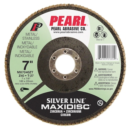 Pearl Silver Line ZC Maxidisc Flap Disc 7 x 7/8 Z40 T-27 MX7040ZT