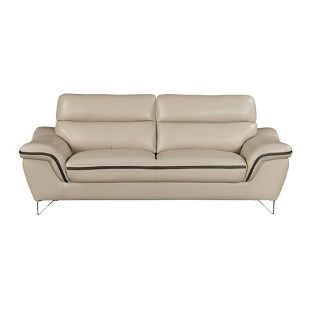 Homeroots 86" Beige Leather Sofa With Silver Legs 329491