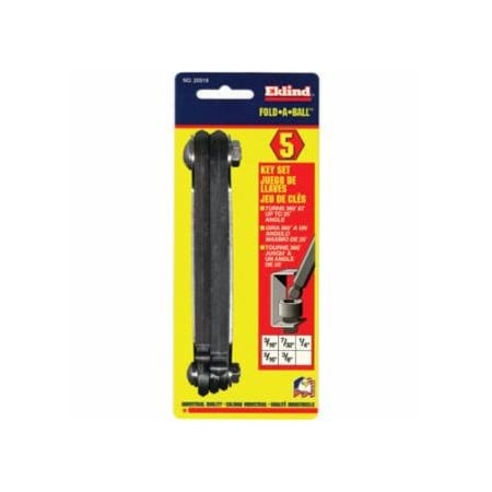 Eklind Inch Fold-Up Hex Key Sets, 5 per fold-up, Ball Hex Tip, Inch 269-20519