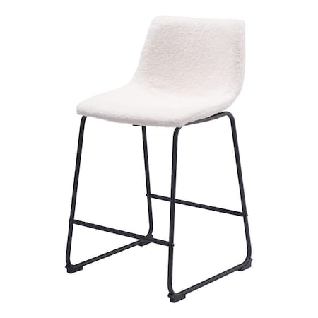 Homeroots Set of Two 24" Ivory And Black Shearling And Steel Counter Height Bar Chairs 555749