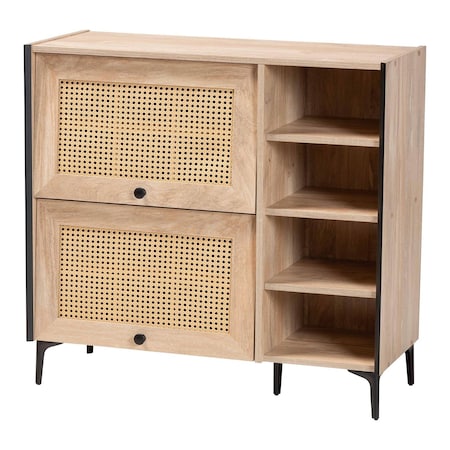 Baxton Studio Malcolm Mid-Century Modern Oak Brown Wood Shoe Cabinet with Flipper Doors 252-14024-ZORO