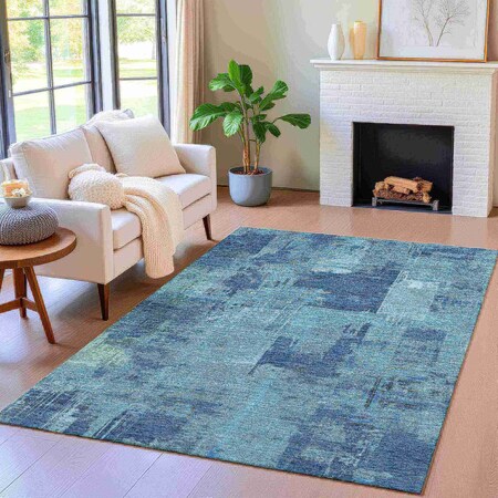 Homeroots 5' X 8' Blue And Ivory Abstract Washable Indoor Outdoor Area Rug 630766