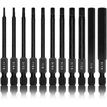 Neiko Allen Wrench Drill Bits, 11-Piece, 1/16 in to 5/16 in SAE Sizes, 3 in Quick Release Shanks, S2 Steel 01147A