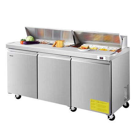Vevor Commercial Refrigerated Sandwich Prep Workable Triple Door Stainless Steel TSSP72