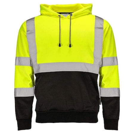 Dome75 Hi-Vis Pullover Hoodie, ANSI/ISEA 107-2020 Class 3, Polyester, Hi-Vis Yellow/Black Bottom, XL DHP1632