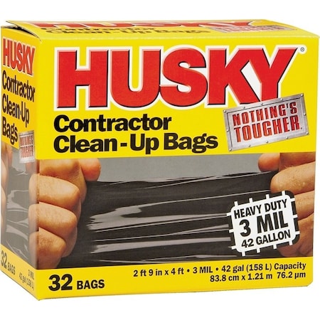 Husky Contractor Clean-Up Bag, 42 gal Capacity, Polyethylene, Black HK42WC032B