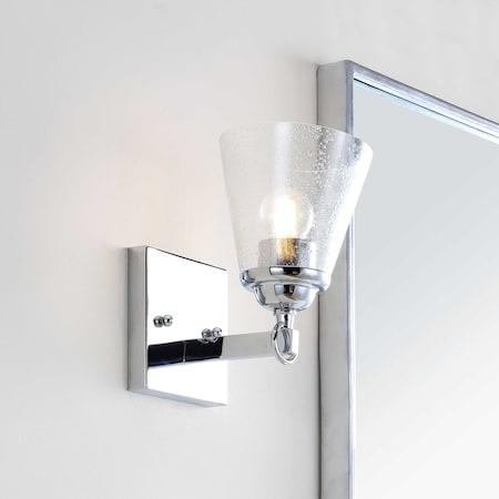 Jonathan Y Marion 5" 1-Light Hurricane Metal/Seeded Glass LED Vanity Light, Chrome JYL7432A