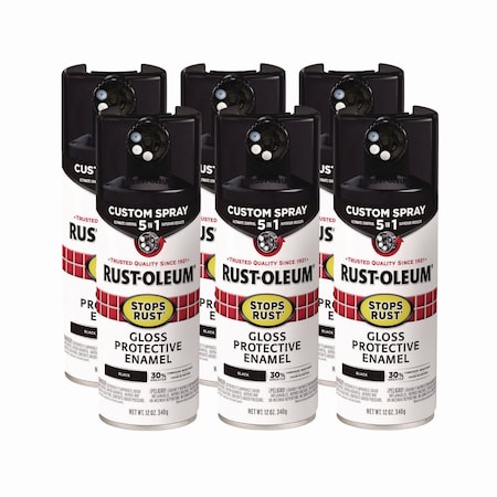 Rust-Oleum Stops Rust 5-in-1 Spray Paint, Gloss Black, 12 oz Aerosol Can, 6PK 376884