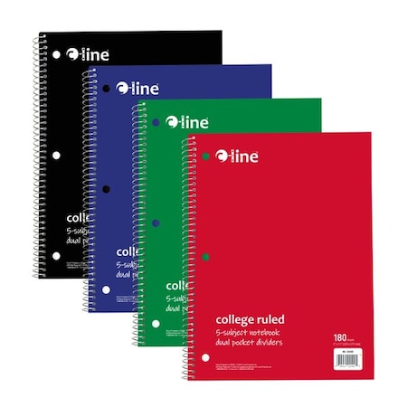 C-Line Products 5-Subject Notebook, College Ruled, Assorted Colors, 12PK 22500-CT