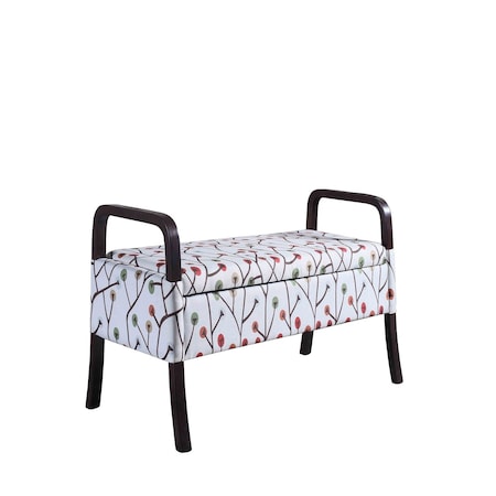 Homeroots 17in Dark Brown And Blue Upholstered 100% Polyester Floral Entryway Bench With Flip Top 469439