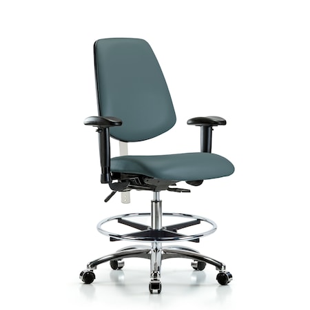 Blue Ridge Ergonomics Clean Room Chair Vin Med Ben Chair, Med, Bk, Blu, CL100, Adjustable Arms, 22" to 29" Height, Vinyl BR-NCR-VMBCH-MB-CR-T1-A1-CF-CC-8546