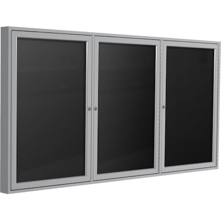 Ghent 3 Door Enclosed Flannel Letter Board, Satin Aluminum Frame, 3'H x 6'W, Black PA33672B-BK