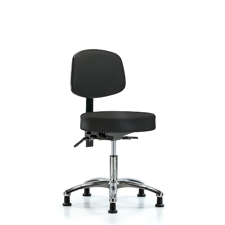 Blue Ridge Ergonomics Desk Stool, Vinyl, Bk, Chrome, Glides, BLK BR-VDHST-CR-T0-RG-8540