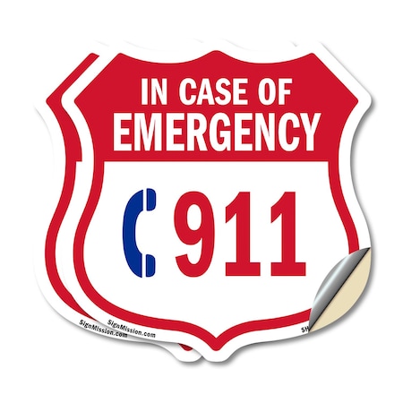 Signmission Emergency 911 Phone Shield Sign In Case, 12 inch X 12 inch, Vinyl Decal, 2PK SHI-D-2PACK-12-380