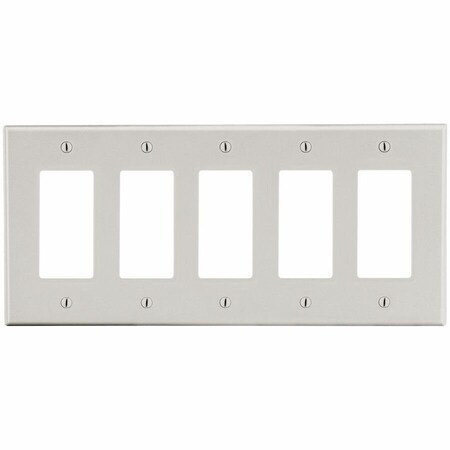 Hubbell Wiring Device-Kellems Wallplate, 5-Gang, 5) Decorator, Light Almond P265LA