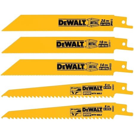 Dewalt 5 Piece Bi-Metal Reciprocating Saw Blade Set DW4857