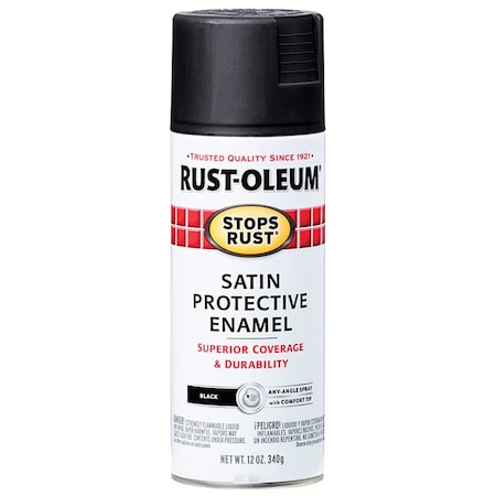 Stops Rust 12 Oz Rust-Oleum Brands Black Protective Enamel Spray Paint, Satin 7777830