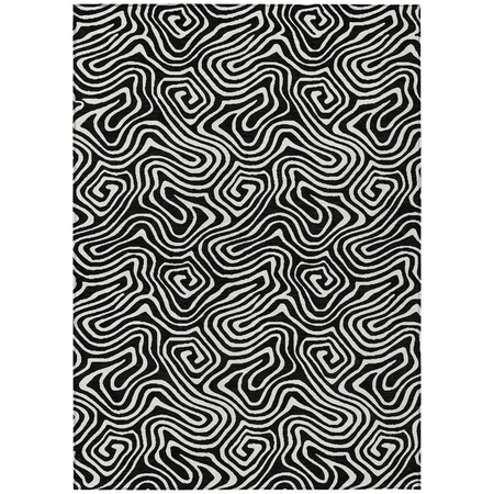 Homeroots 5' X 8' Black And Ivory Abstract Washable Indoor Outdoor Area Rug 599689