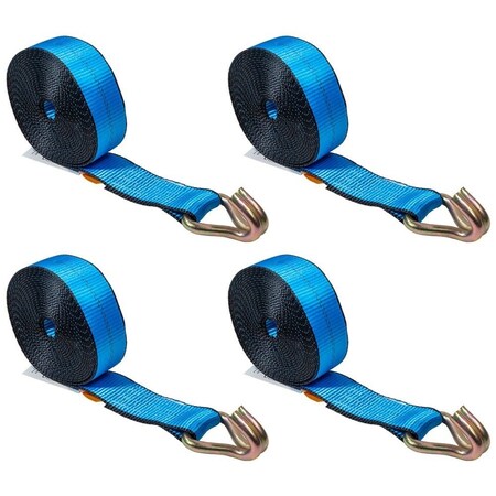 Mytee Products 4PK 2inx20ft Blue Winch Straps w/Wire Hooks for Flatbed Truck - 3333 lbs WLL, 4PK WS220WH-Bx4
