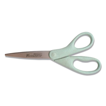 Westcott KleenEarth Rice Husk Scissors, Pointed Tip, 8" Long, Straight Sage Blue Handle 17350