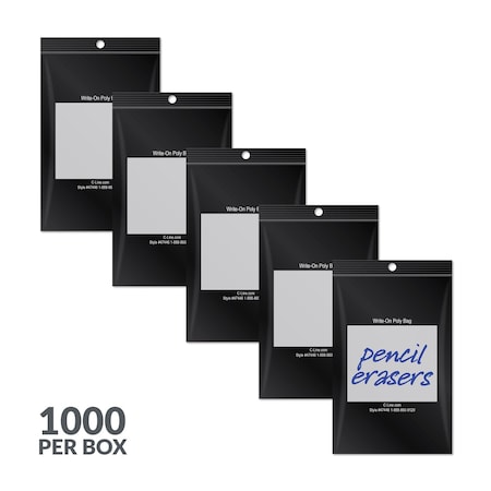 C-Line Products Recloseable Poly Bags, 4" x 6", Black, 1000 PK 47446