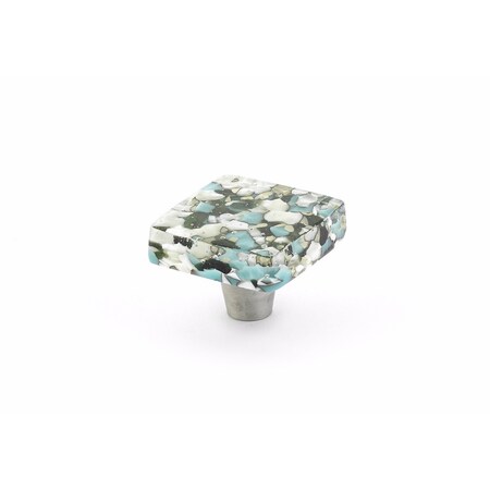 Schaub 1-1/2in Square Glass Ice Cabinet Knob Green Blue Pebbles Finish 34-GBP