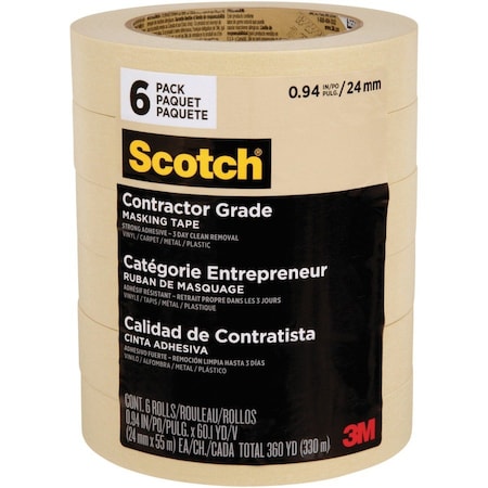 Scotch 2020-24ECP Masking Tape, 60 yd L, 0.94 in W, Crepe Paper Backing, Tan 2020-24EP6