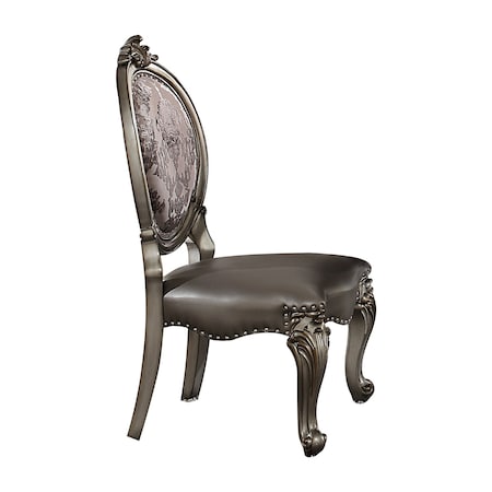 Homeroots Silver and Platinum Upholstered Faux Leather And Solid Wood King Louis Back Dining Side Chairs, 2PK 573401