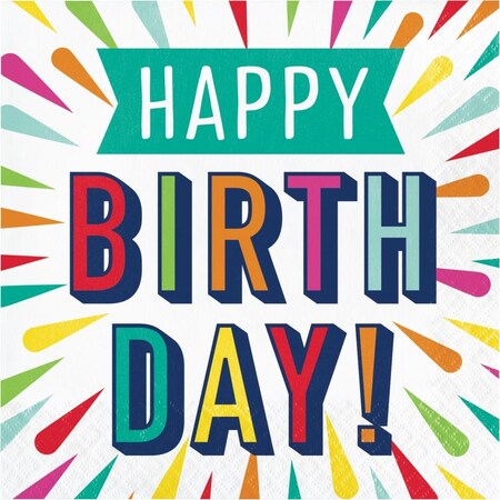 Omg 6.5 x 6.5 in. Birthday Burst Luncheon 1 by 4 Fold 2-Ply Tissue Napkins, 192PK OM3518022
