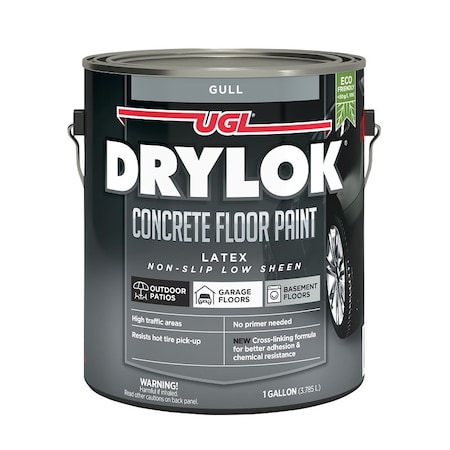 Drylok Concrete Floor Paint, Latex, Flat, Gull, 1 gal, 300 to 400 sq-ft/gal Coverage Area 43213