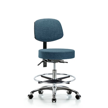 Blue Ridge Ergonomics Bench Stool, Med, Fabric, Bk CF, Cast, Blu BR-FMBST-CR-T1-CF-CC-F43