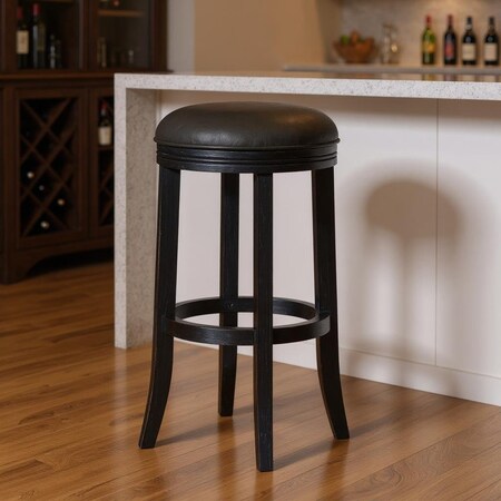 Homeroots 31" Gray and Black Faux Leather and Solid Wood Backless Bar Height Swivel Bar Chair 632419