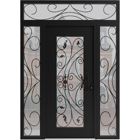 Vdomdoors Aluminum Door Iron 1633 Black Entry Steel Metal Classic Painted 64 x 96 (16+36+16 x 80+16)-Right In IRON1633EXD-BLK-W16+36+16xH80+16-RH-I