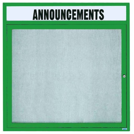 Aarco Outdoor Enclosed Bulletin Board w/ Al Frame Header, Powder Coated Green, Neutral 36''Hx36''W ODCC3636RHG